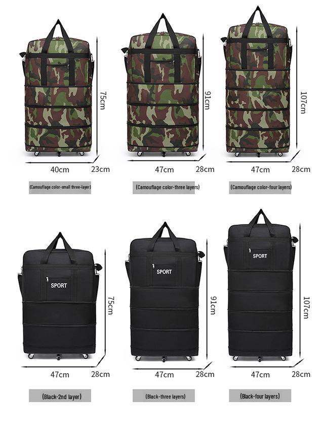 Bolsa de viagem dobrável de tecido Oxford xadrez de grande capacidade com rodas