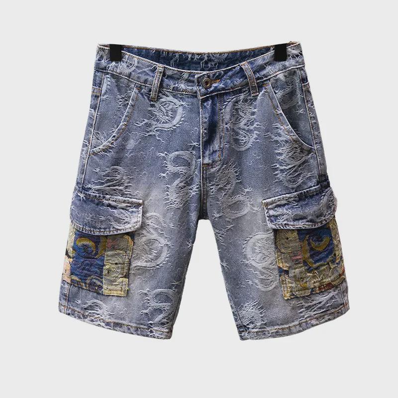 2024 Men's Trendy Loose Straight Denim Shorts: Mid-Length Youth Breeches