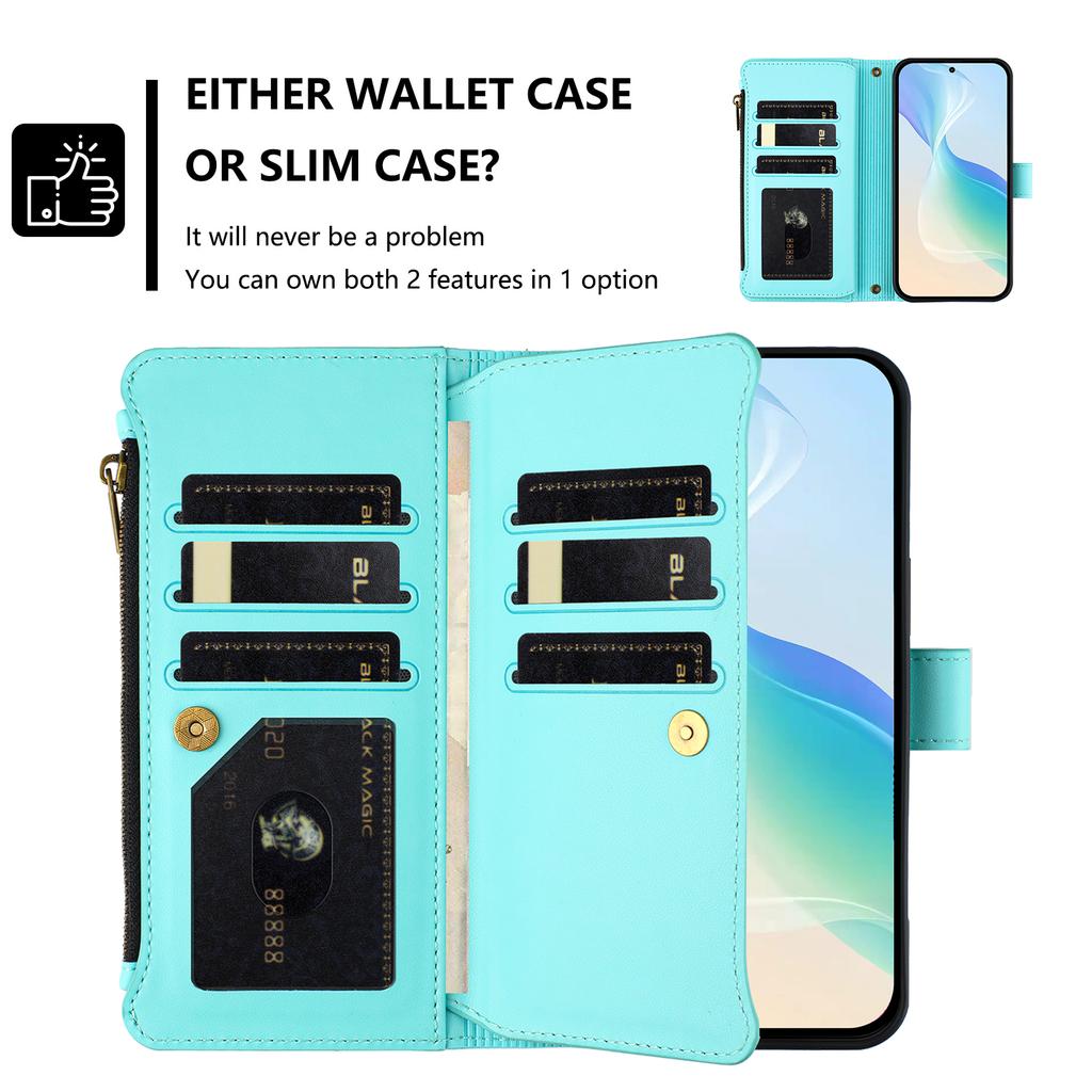 For Nothing CMF Phone 2 Pro Leather Case 9 Card Slots Zipper Wallet Stand Phone Cover with Wrist Strap
