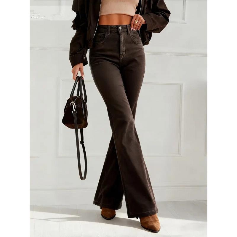 Jeans Donna Skinny Trendy Marrone Scuro – Alta Elasticità, Stile Europeo/Americano, Pantaloni in Denim Casual Micro-Svasati per il 2026.