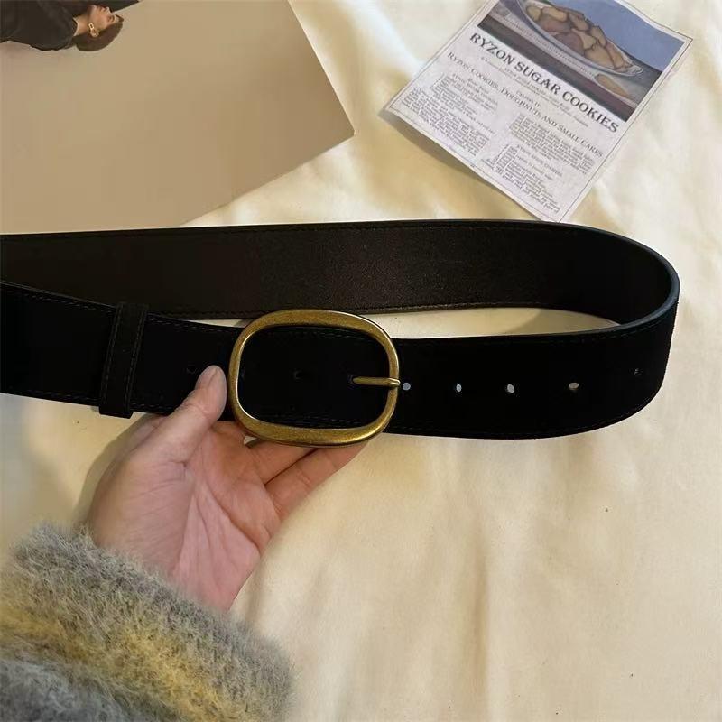 Womens Vintage Brown Wide PU Leather Belt With Alloy Pin Buckle Jeans Casual Outfit Black