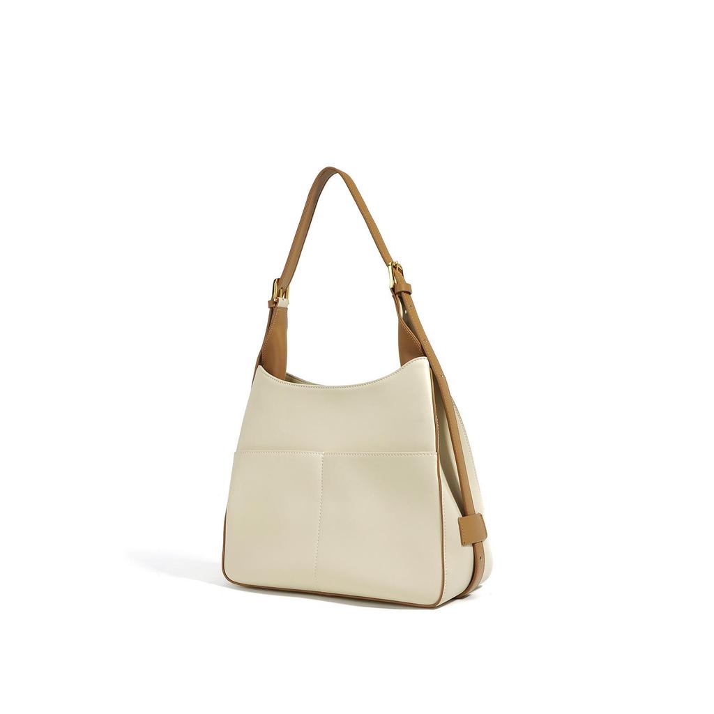 2025 Summer Genuine Leather Color Block Tote: Large Capacity Shoulder & Crossbody Handbag