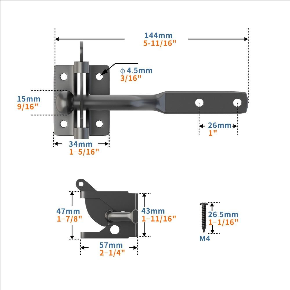 Heavy Duty Fence Gate Lock Automatic Gate Bolt Lock Gravity Lever Locking  Outdoor 144mm/5.67in