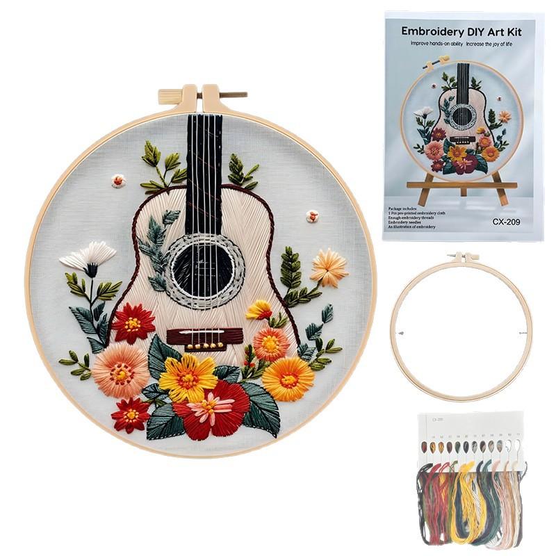 1 Set Gitarren-Stickmaterial-Set für DIY-Kreuzstich, einschließlich Werkzeuge und Stichanleitungen, geeignet für Anfänger. Stickstoff-Stoffmaterial-Set