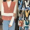 Women Solid Color V Neck Single-breasted Braid Knitted Cardigan Waistcoat Vest
