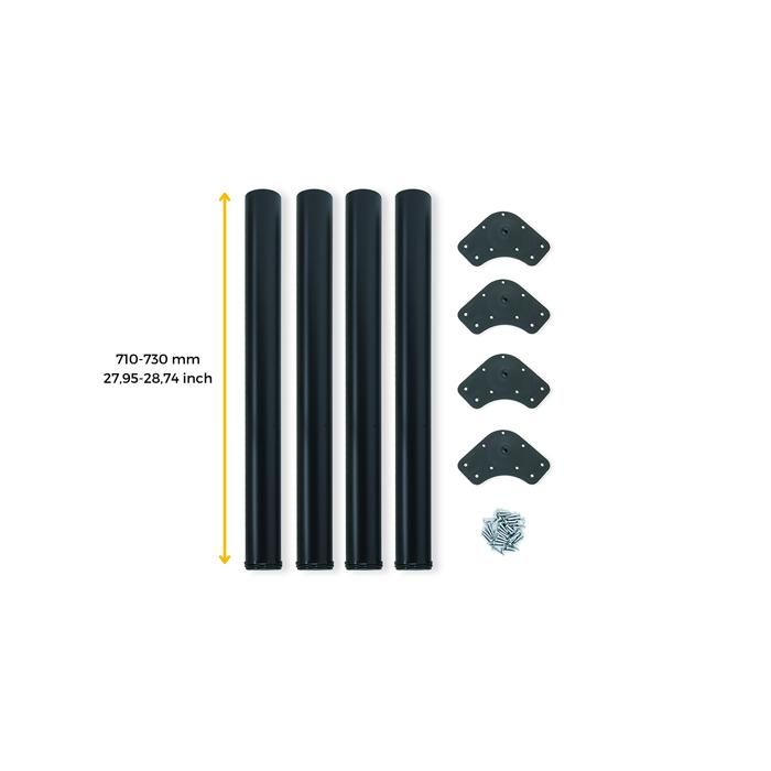 Emuca 4er-Set Tischbeine, Durchmesser 60mm, H 710mm, Stahl, schwarz lackiert
