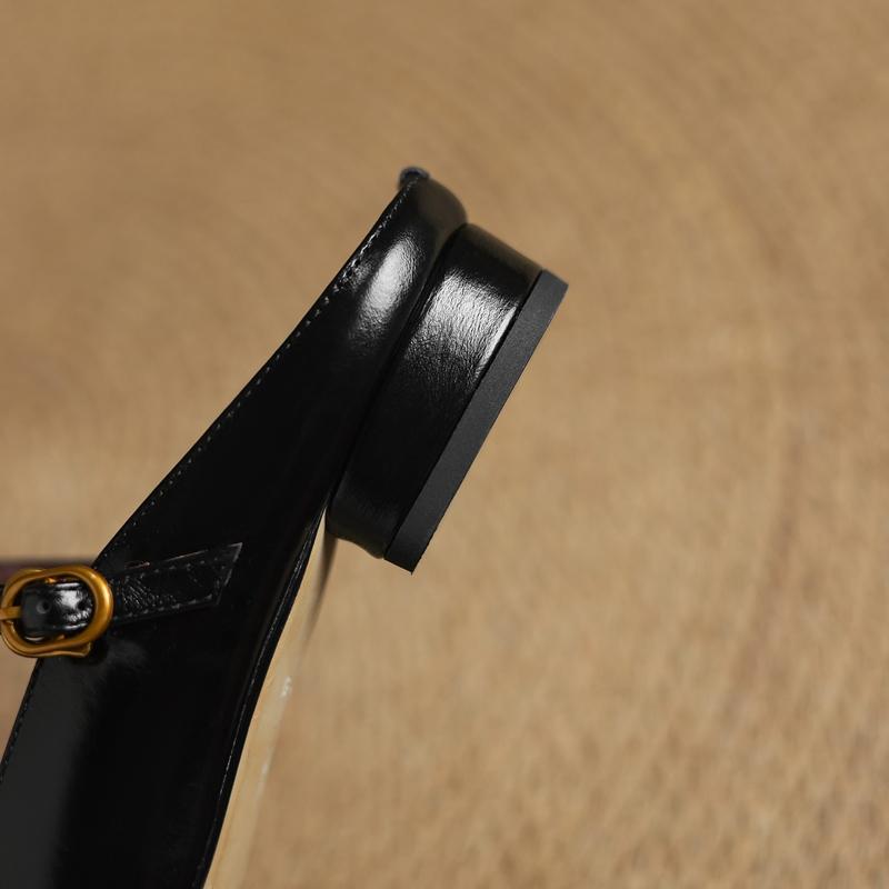Fashion Women's New Summer Genuine Leather Metal Belt Buckle, Comfortable, Breathable, Low Heel, Large Toe, M Ü Ller Slippers