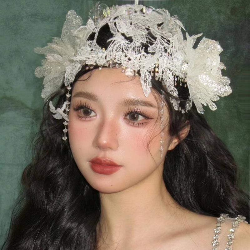 Original retro fairy beautiful bride lace hair accessories, new elegant Republic style cinema photo shoot wedding dress accessor