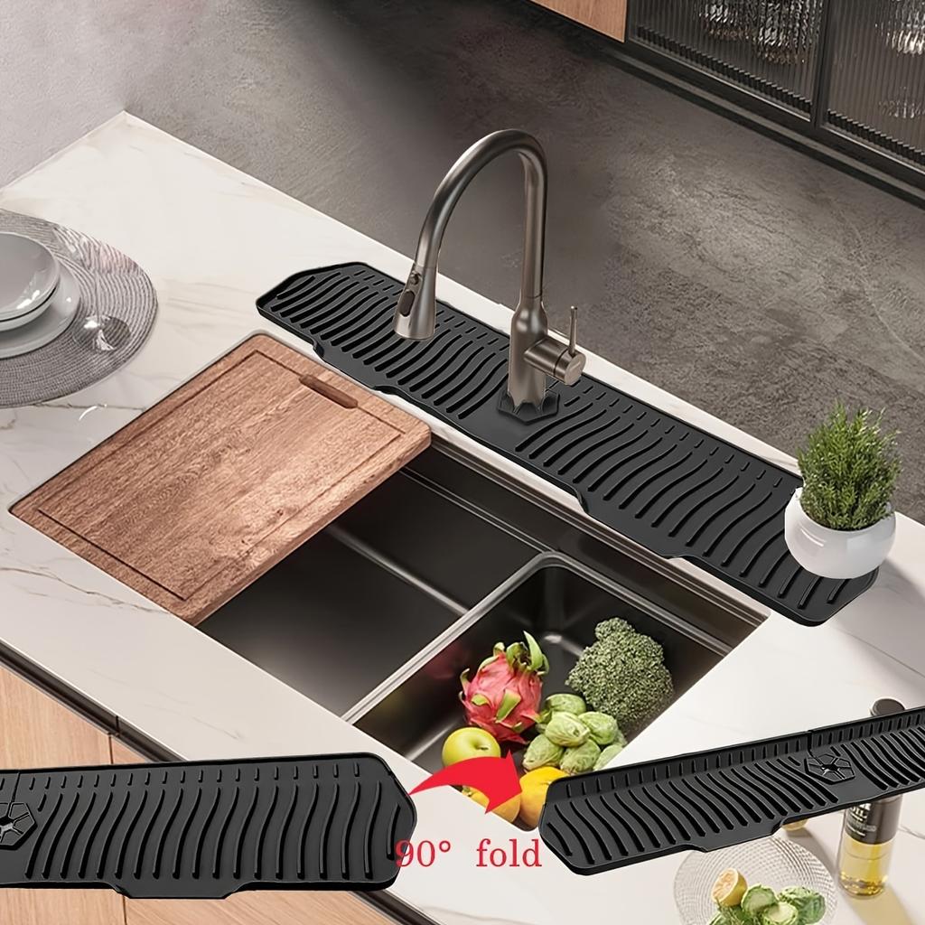 1/2pc-Silicone Faucet Water Catcher Mats,Kitchen Sink Spill-Proof Drying Pads,Anti-Slip Drain and Splash Guard Water Catcher Mat