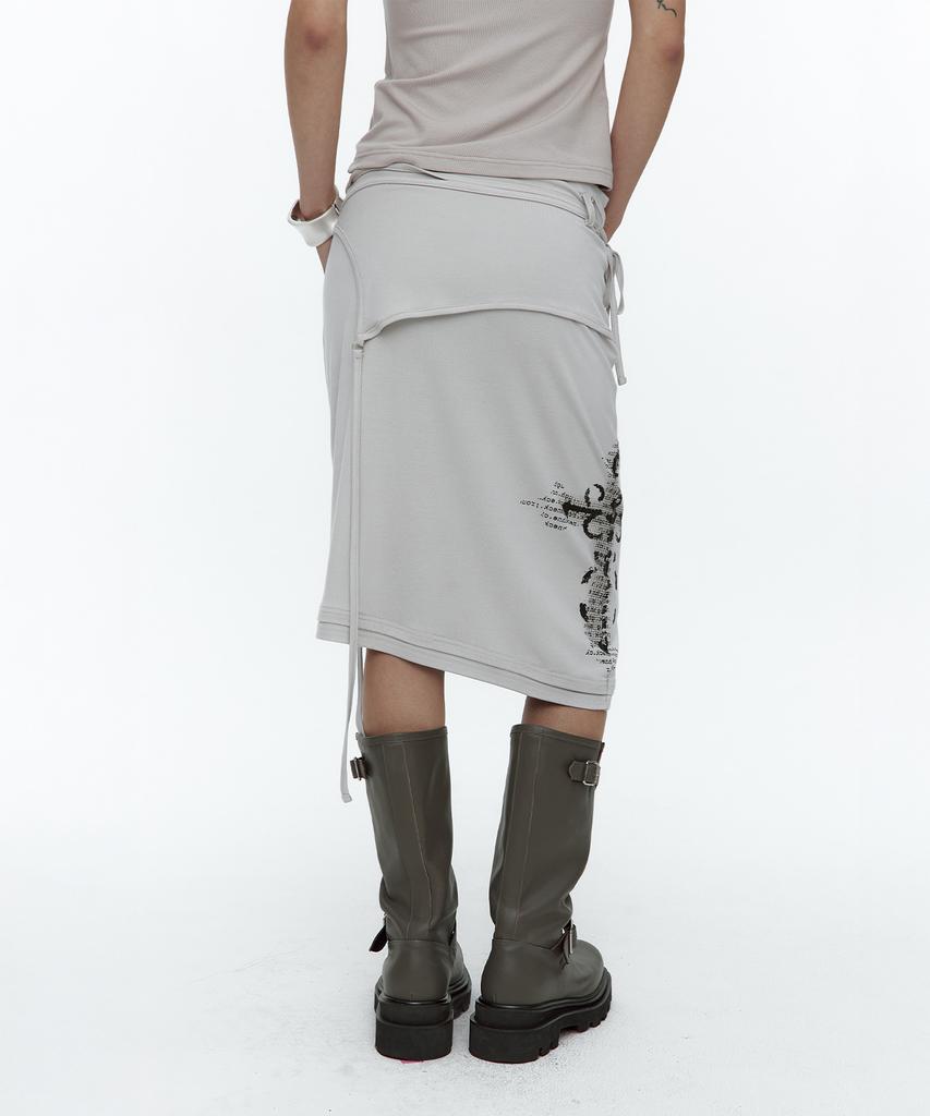 Rough Neck Asymmetric Panel Skirt Fog