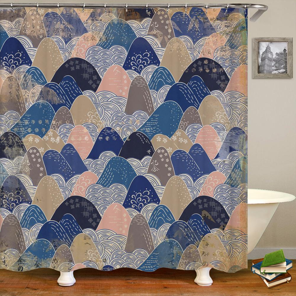 

Занавеска для душа в японском стиле с 3D-рисунком чернил, водонепроницаемая, с крючками, 180*240 см, занавеска для душа из полиэстера W180xH200cm