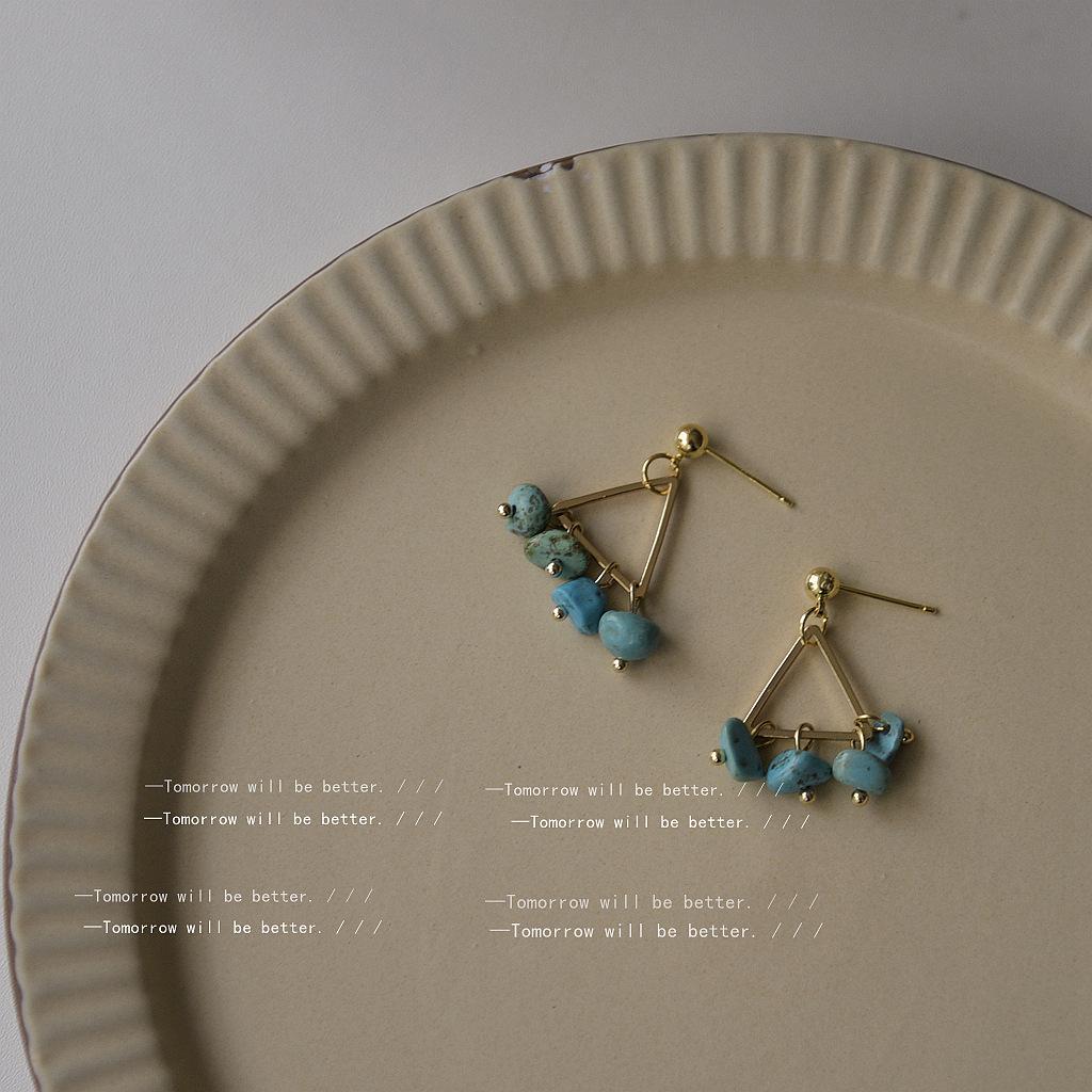 925 Silver Needle New Earrings Beaded Gravel Irregular Special-shaped Earrings Japanese and Korean Handmade Earrings Factory