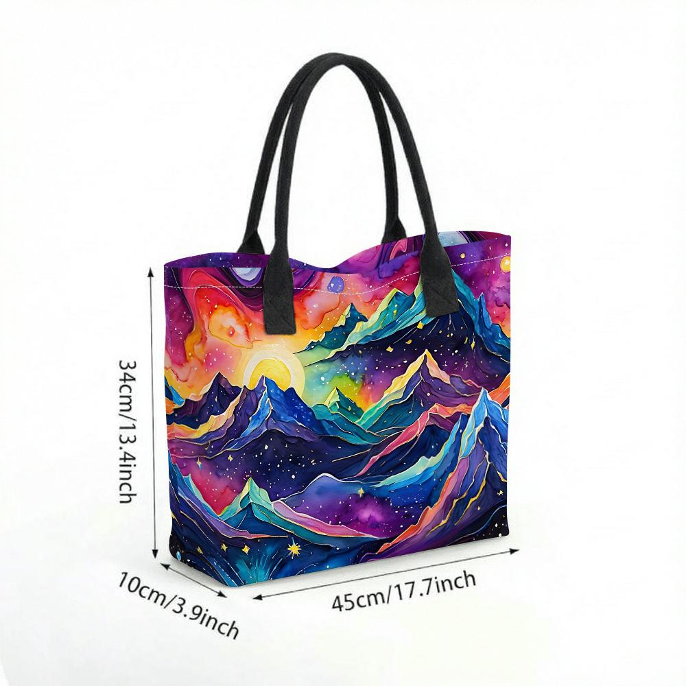 Colorful Mountain Art Tote Bag Fashion Large Capacity Casual Shoulder Bag for Daily Use Travel Shopping