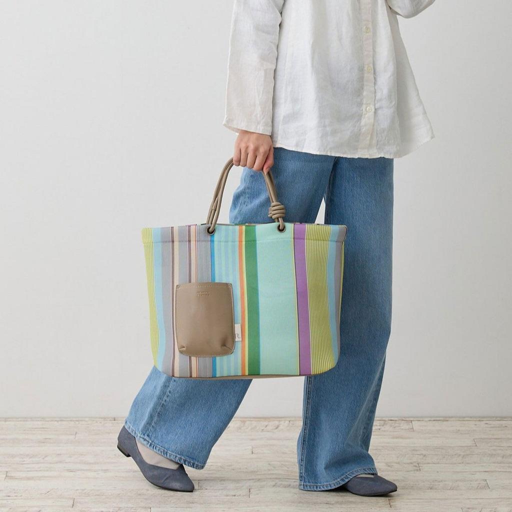 Rootote Fluffy Lightweight Mesh Landscape Tote Bag, A4 Size, SC.Medium.Stripe.Wafer-B, 1083 (03 Lavender)