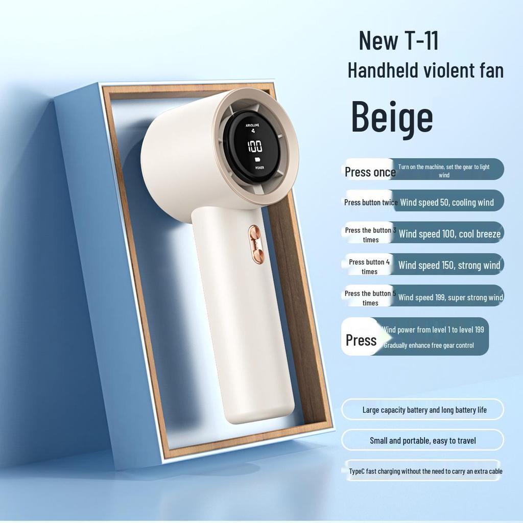 Southeast Asia 2025 T12 Bladeless USB Handheld Mini Fan with Digital Display