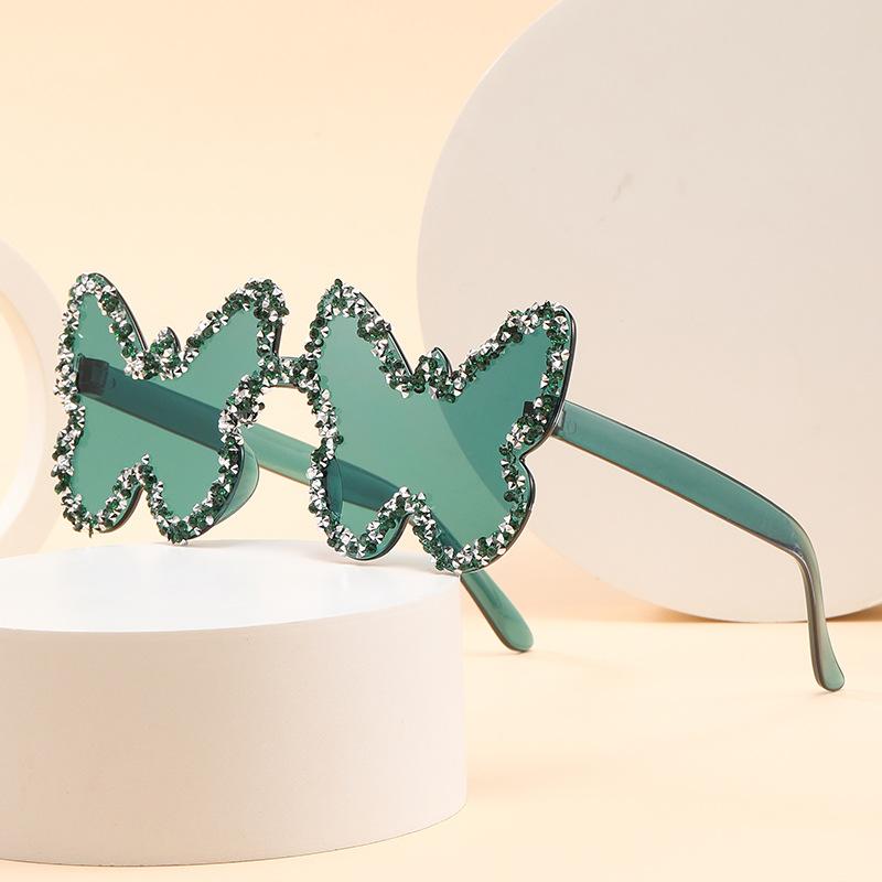 Man Woman Rhinestone Butterfly Shape One-Piece Sunglasses, Party Prom Runway Fashion Accessory Eyewear