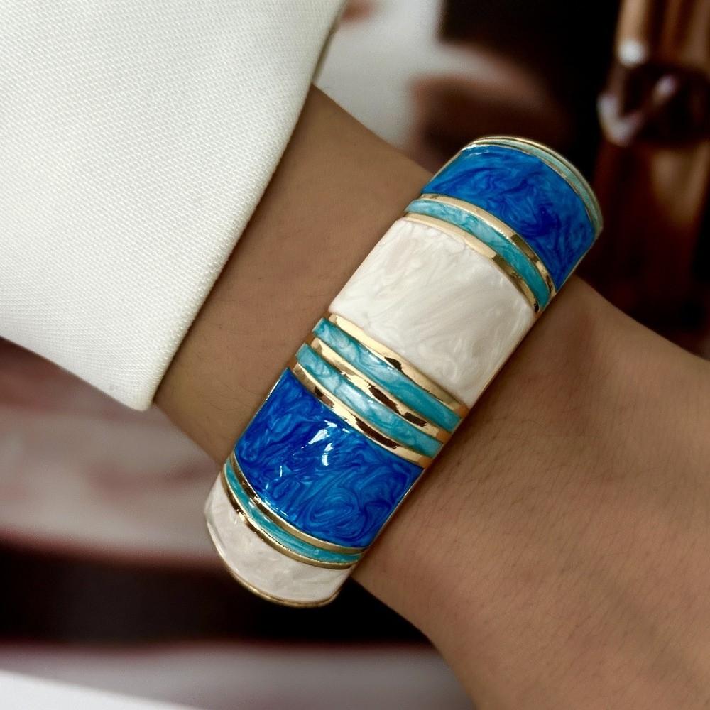 Tropfendes Öl Emaille Armreif Blume Breiter Armreif Retro Geometrisch Cloisonné Armreif Damen