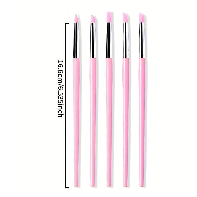 5Pcs/Set Silicone Nail Brush Carving Emboss Hollow Gel Shaping Pink Nail Art Pen DIY Dotting Manicure Tools Accessories