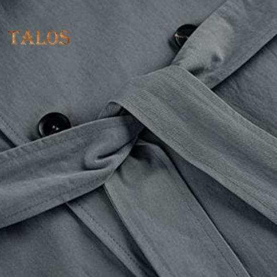 Fall Spring Women Windbreaker Turn-down Collar Notch Collar Double-breasted Loose Overcoat Mid Length Solid Color OL Commuting Coat Hiking Coat