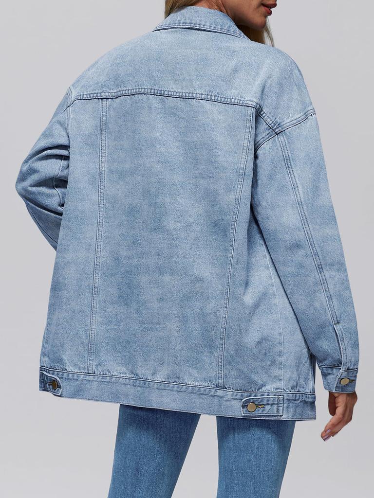 Womens Oversized Denim Jacket - Long Sleeve Button-Up Fashion Outerwear for Autumn