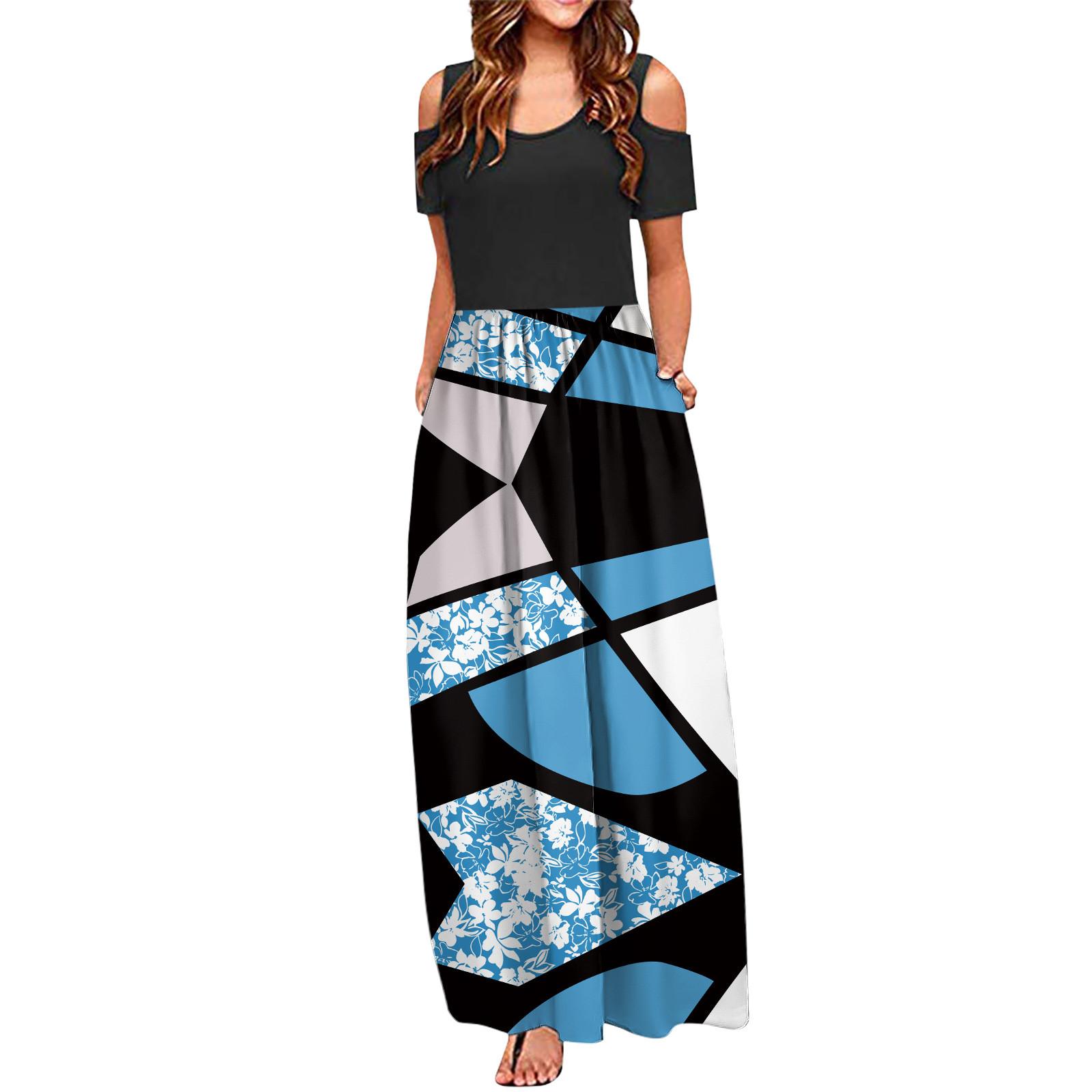 

(SU)Женское модное и универсальное праздничное платье без бретелек с круглым вырезом и длинным принтом, весеннее и летнее платье