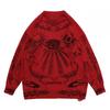 Womens Gothic Punk Y2K Streetwear Long Sleeve Knit Sweater - Black Wine Red White