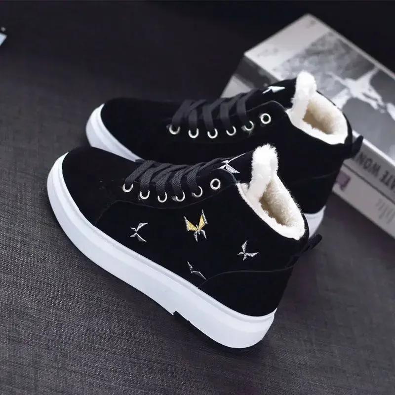 Fashion 2025Winter Boots Women Ankle Boots Warm PU Plush Winter Woman Shoes Sneakers Flats Lace Up Ladies Shoes Women Short Snow Boots
