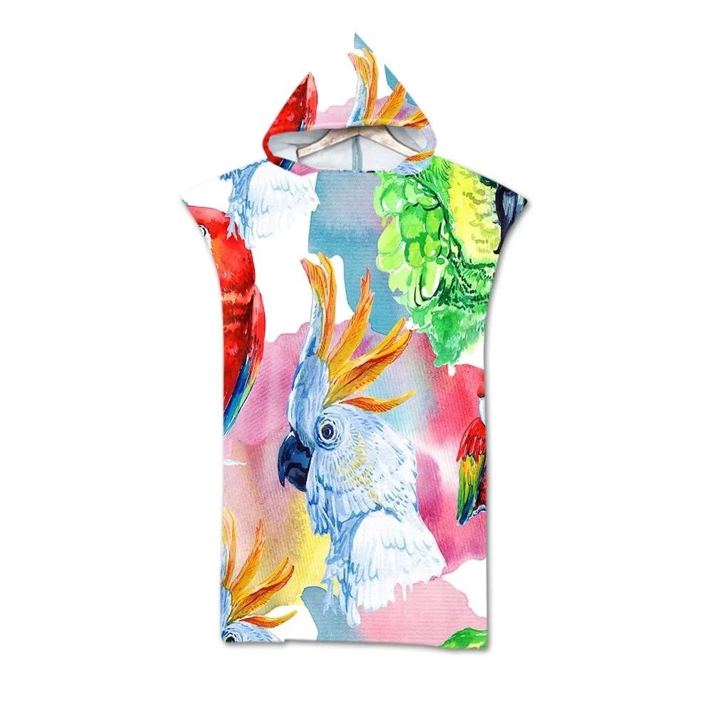 Microfiber Hooded Beach Towel For Adults Fashion Swimming Pool Bath Towel With Cloak Tropic Plant Flamingo Printed Bathrobe