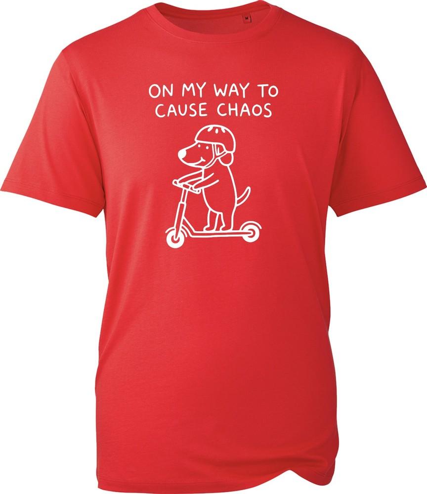 On My Way To Cause Chaos T Shirt Unisex Funny Dog Scooter Graphic Tee Black Top S
