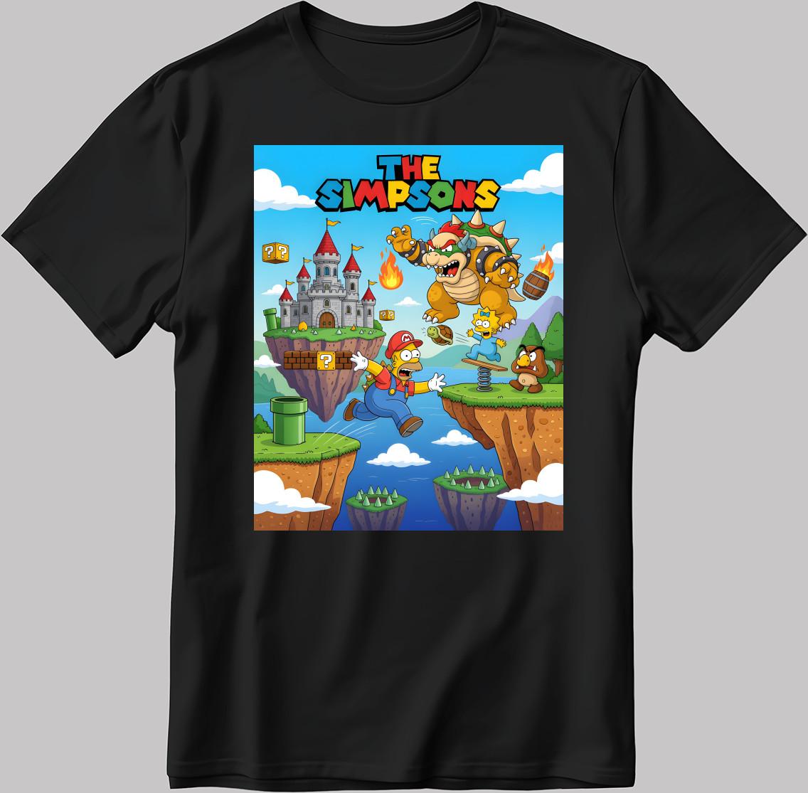 The Simpsons Super Mario Game White-Black Men / Women T Shirt YZ146 S