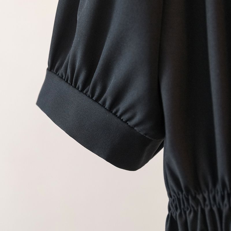 Summer Plus Size Elastic Waist Office Lady Shirt and Blouse Short Sleeve Solid Top Women Clothing V-neck