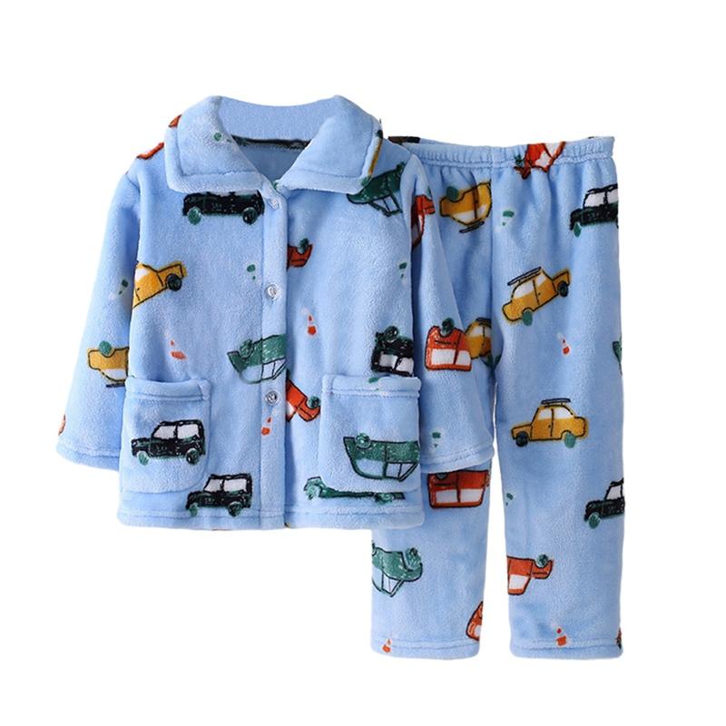 1-14 let Dětská kreslená tištěná teplá zahuštěná pyžamová souprava fleecové domácí oblečení