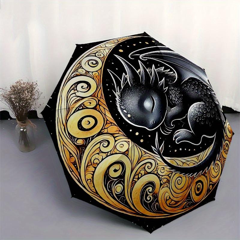 1pc Dragon Moon Swirls Artwork Umbrella with Plastic Handle,Suitable for All Seasons Home Travel Outdoor UmbrellaM1035