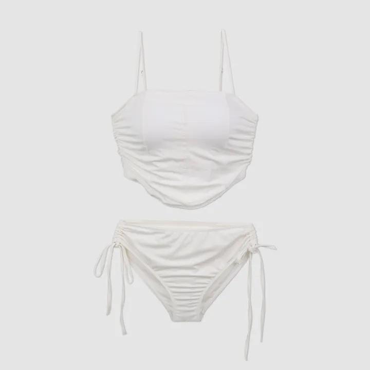 2024 Korean-Style Women's Split Swimsuit: Girl's Tube Top Drawstring Bikini for Resorts & Hot Springs