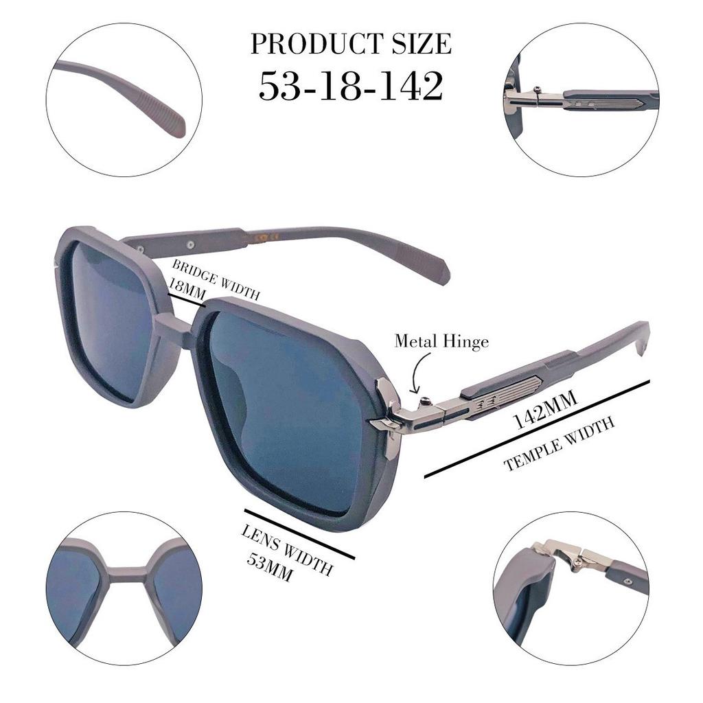 RSINC Unisex Designer Sunglasses UV ProtectionVintage Square Grey Grey  KH-2307 B0DKTK96PX