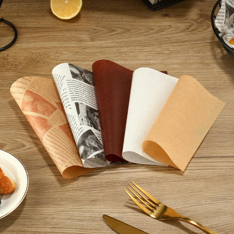 100Pcs Oil-Proof Wax Paper Food Wrapper Paper Bread Sandwich Burger Fries Wrapping Tray Basket Liners Fast Food Bread Oilpaper
