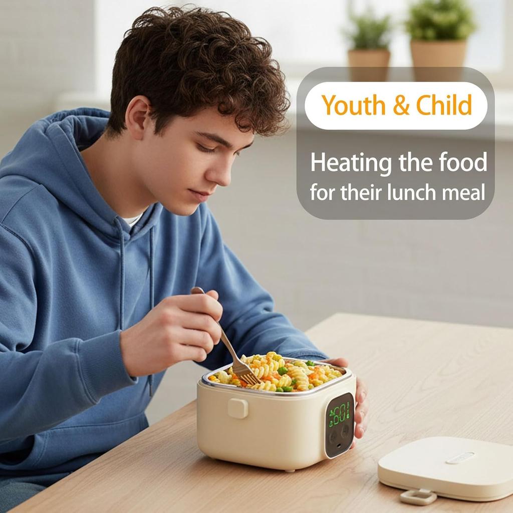 Portable Auto Electric Heated Lunch Box for Adults,Food Warmer Lunch Box,Rechargeable 14000mAh Battery,Self-Heating with 800 ml Inner Container, Keep