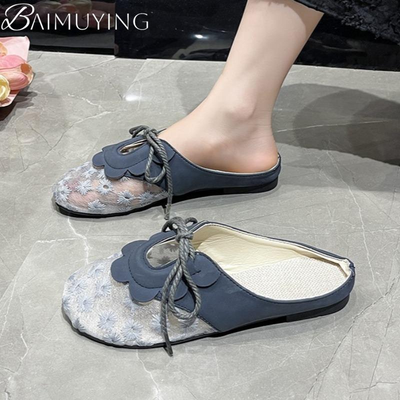 Flats Mesh Slippers Women Sandals Casual Loafers Shoes Woman Mules Summer 2025 Trend Soft Sole Elegant Dress Comfort Zapatillas