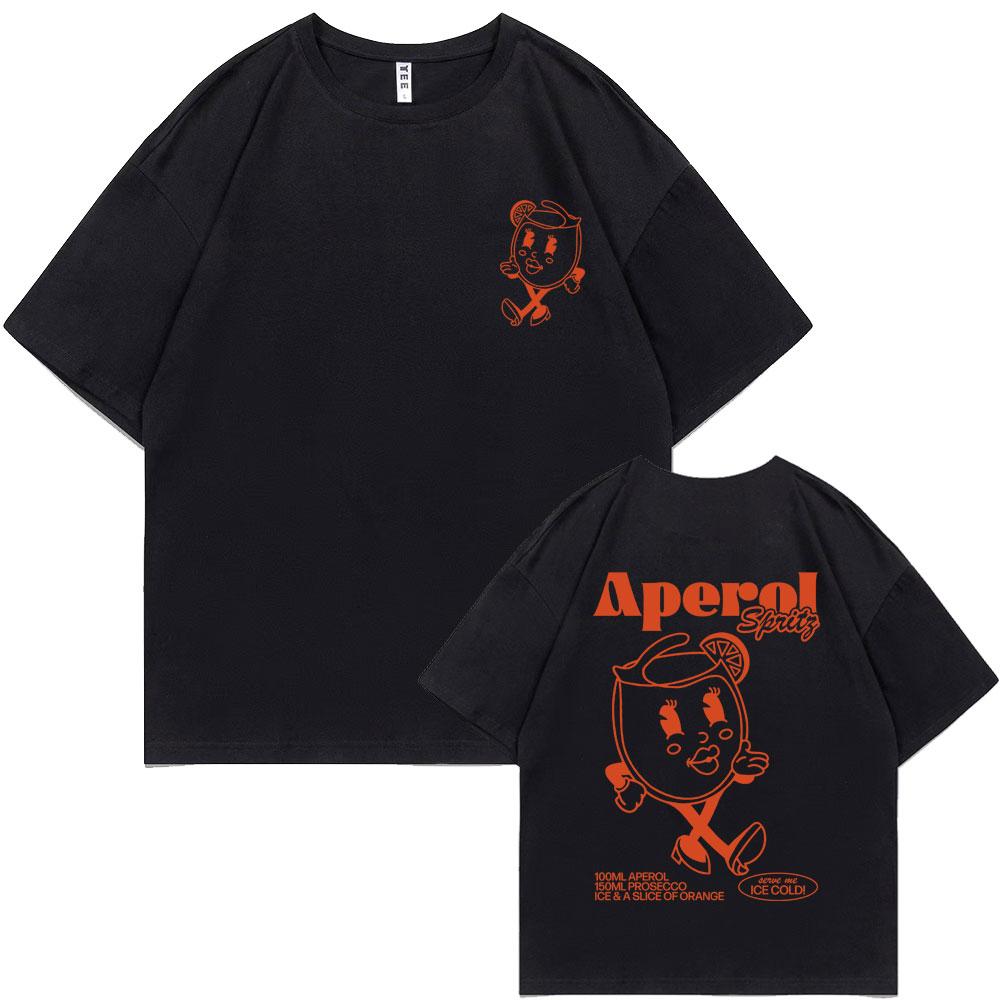 Funny Aperol Spritz Cocktail Graphic Tshirt Men Women Cute Vintage Cartoon Oversized T-shirts Men's Casual 100% Cotton Tee Shirt