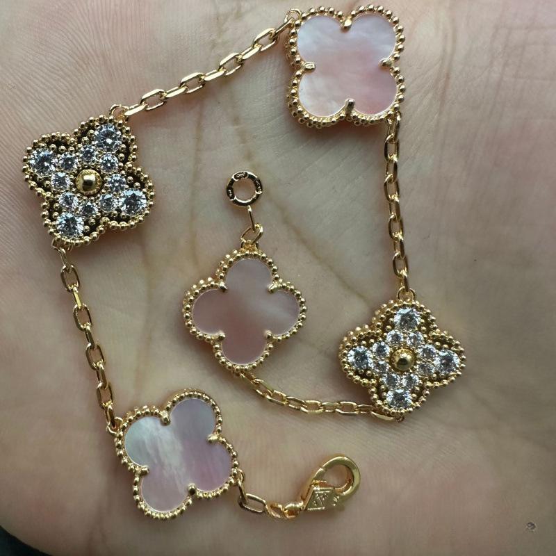 Exquisite Four-leaf Clover Bracelet for Women Five-flower Bracelet Double-sided Natural White Mother-of-pearl and Carnelian Bracelet
