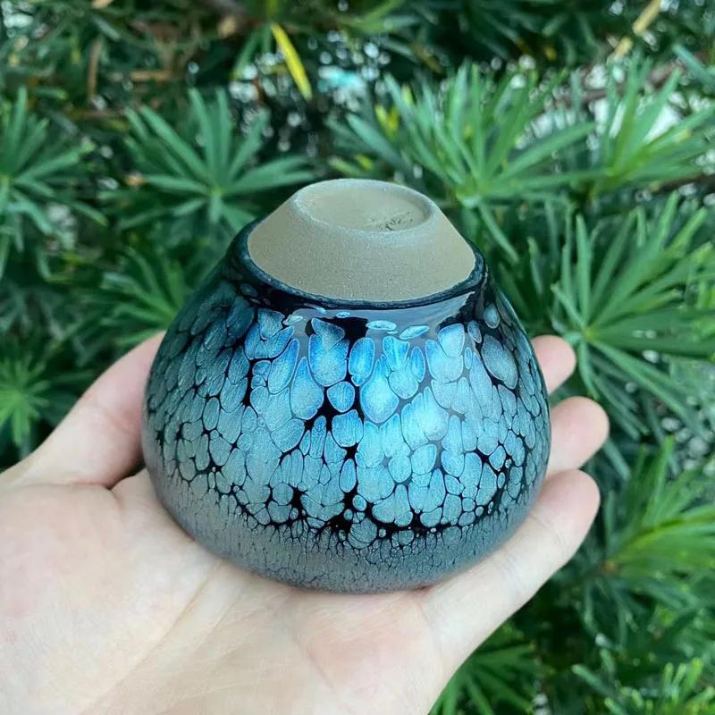 Tazza da tè Jian Zhan Tenmokus con Smalto a Macchie Blu Intenso, Tazze da Tè in Porcellana Fatta a Mano con Smalto Tenmoku, Tazza da Tè Kung Fu Jian Ware