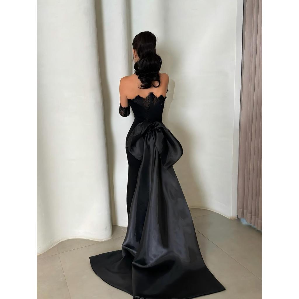 Spring Summer New Arrival Black Sheer Lace Sleeve Wedding Party Dress European American Style