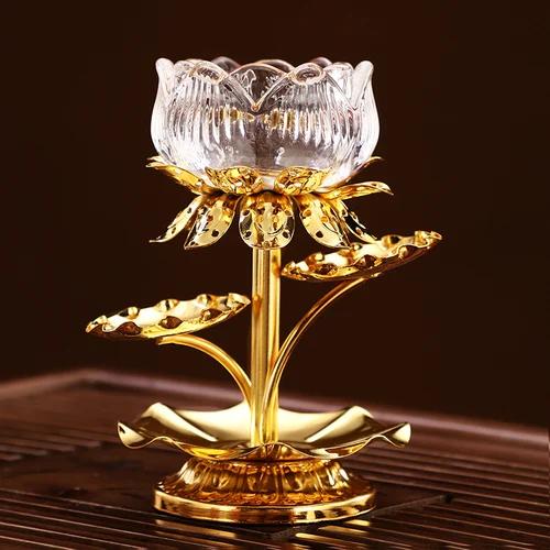 Chinese Alloy Lotus Candle Pedestal for Buddha Butter Candlestick, Household Buddha Hall for Candle Buddha Utensils and Supplies