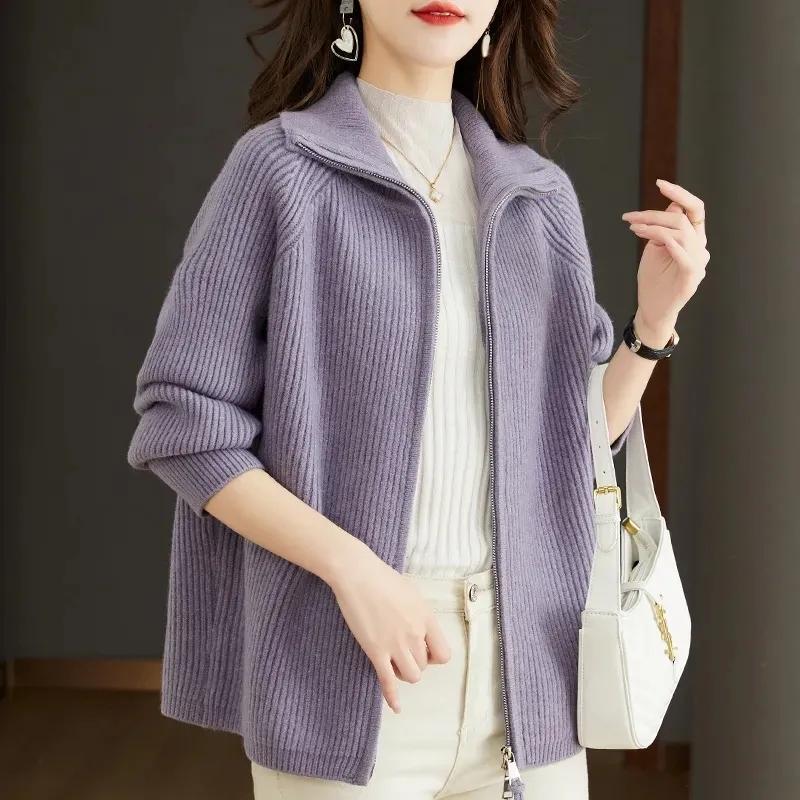 Spring Autumn Middle Aged Mother Zipper Women Knitted Cardigan Sweater Jacket Temperament Versatilet Leisure Ladies Top