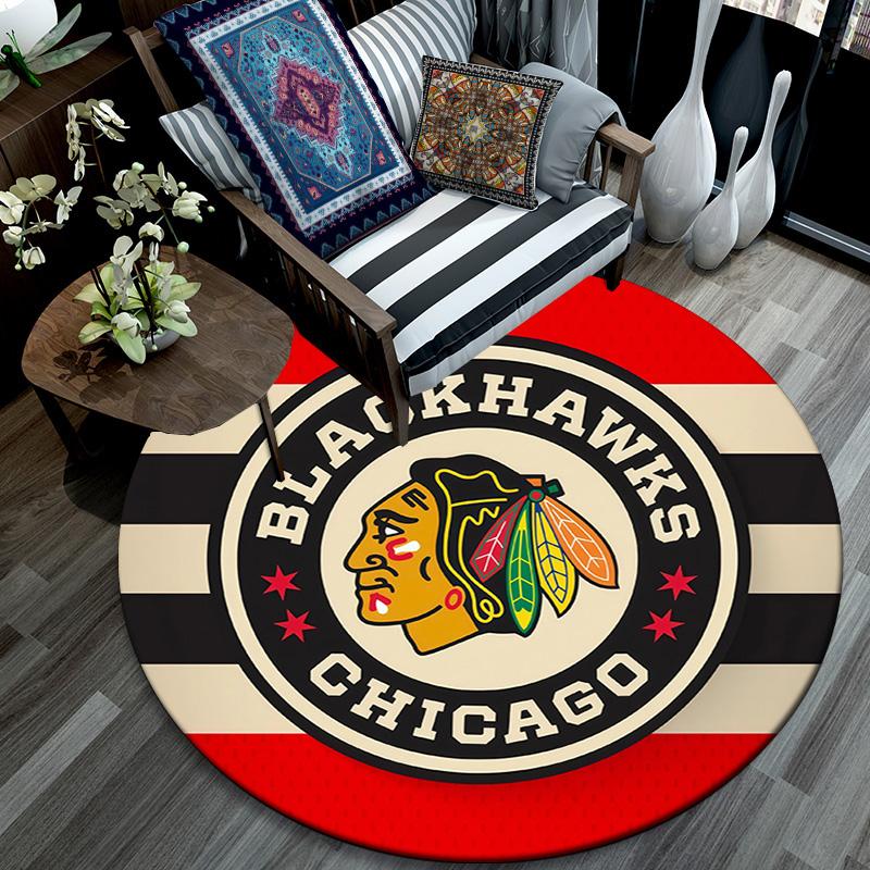 Chicago Blackhawks Rundteppich, Teppich für Wohnzimmer Schlafzimmer Sofa Spielzimmer Dekor, Rutschfeste Bodenmatte