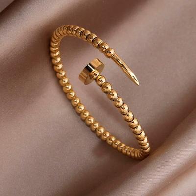 Classic Stainless Steel Open Bangles&bracelets for Women Fashion Brand Jewelry Delicate Metal Beads Bangles