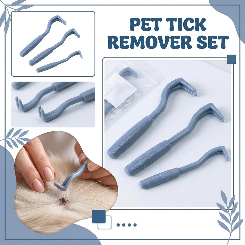 Pet Tick Remover Tool Set 3 Pieces Dog Cat Flea Tick Hook Extraction Device for Safe and Easy Parasite Removal