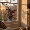 Halloween Party Supplies Witch on Broomstick Static Cling, Themed Glass Window Sticker, Decals Removable Wall Cling for Storefront Windows Doors