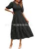 Spot new European and American women's clothing lace short sleeves front and rear collection waist crew neck dress women