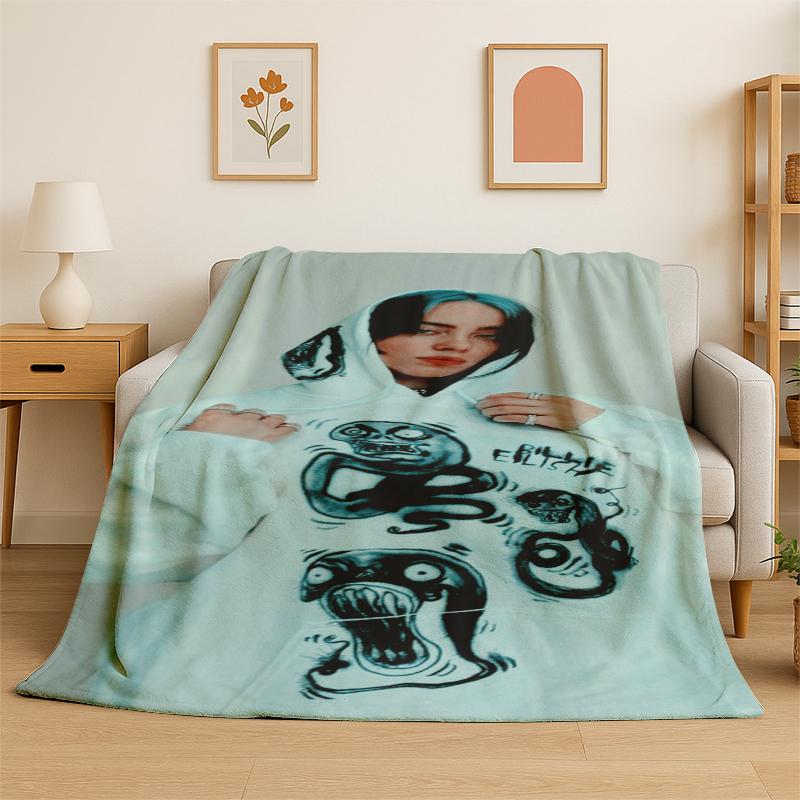 3D Billie Eilish Sängerin Star Flanell Decke Weich Warm Überwurfdecke für Schlafzimmer Wohnzimmer Bett Reise Camping Picknick Geschenk